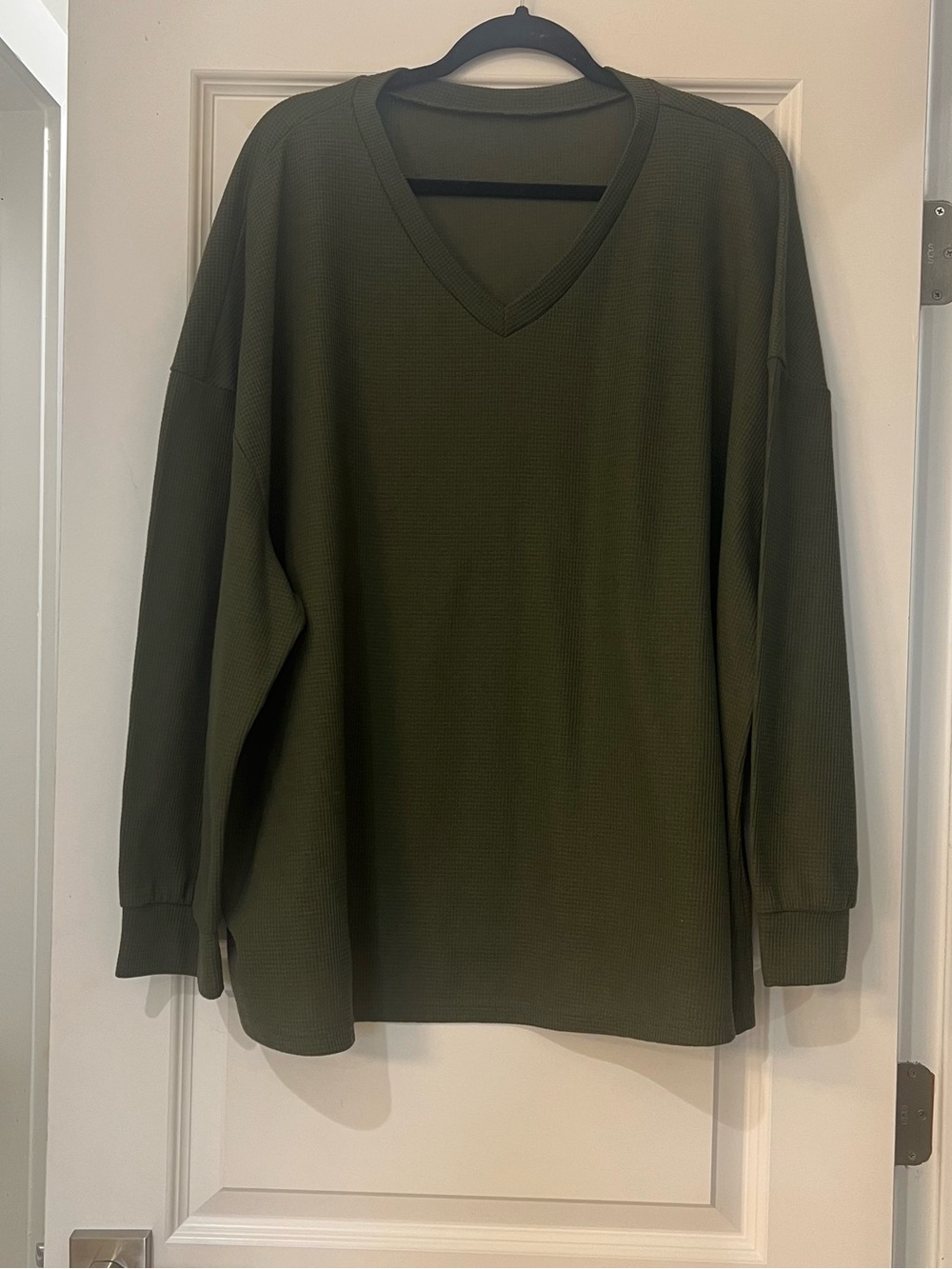SHEIN Curve Women’s 5XL Olive Green Waffle Knit V Neck Long Sleeve Tunic Top